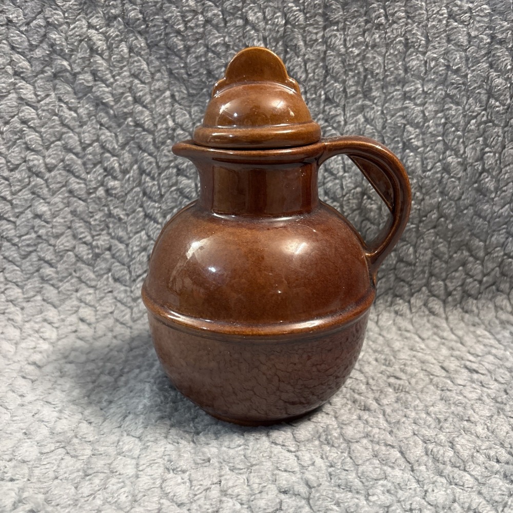 Frankoma Pottery #93 Small Guernsey Juice Pitcher & Lid Brown 6.5"